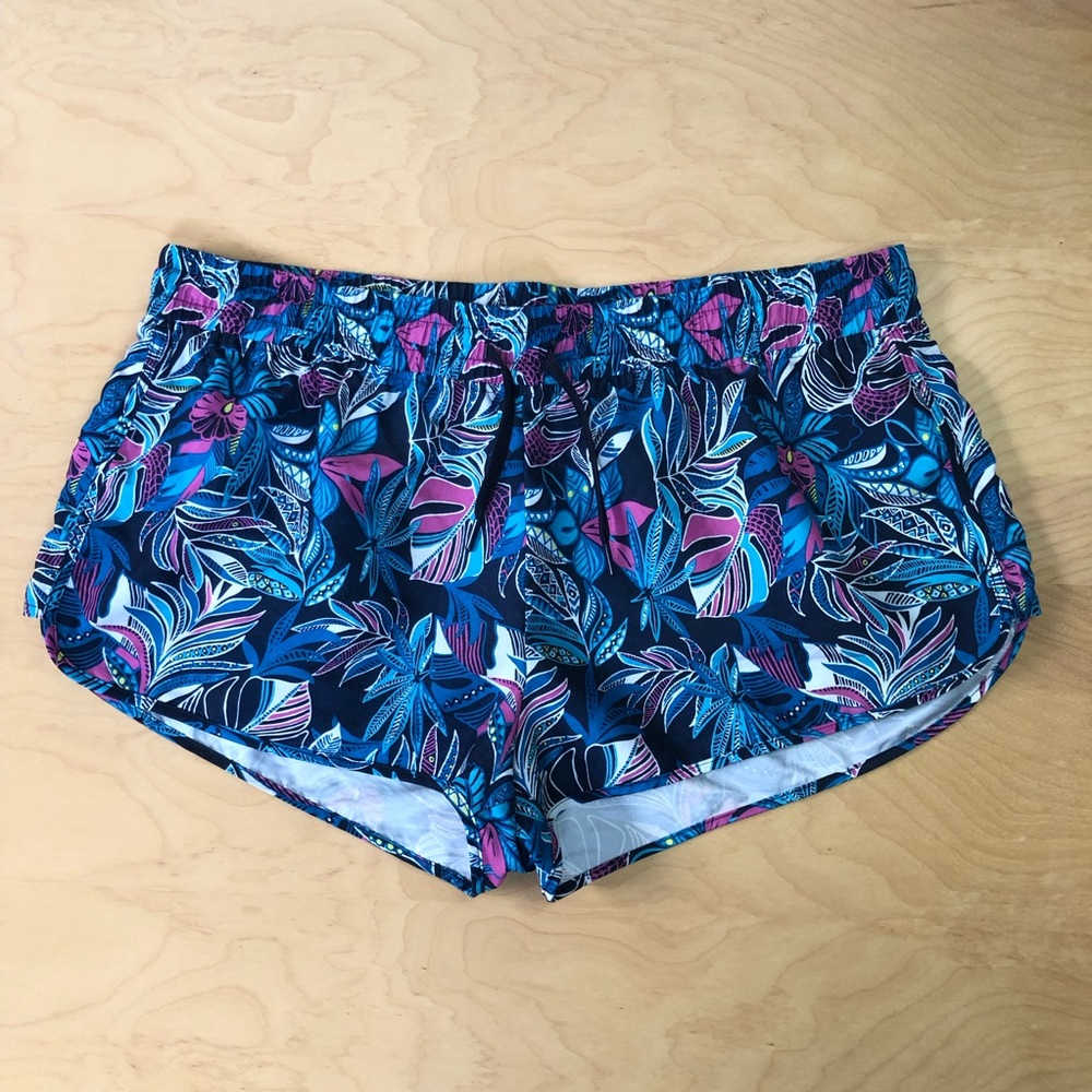 Blue and Pink Athletic Shorts with Elastic Waistband